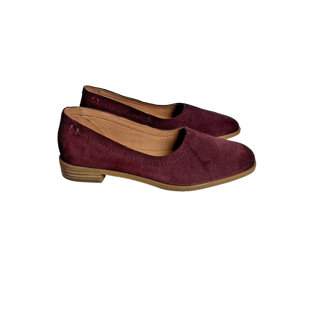 Clarks Burgundy Suede Round Toe Contour Cushion Loafers Flats‎ Womens Size 6M